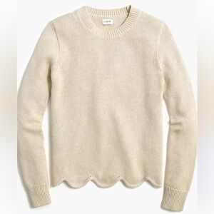 J. Crew Cream Scalloped-Hem Crewneck Sweater